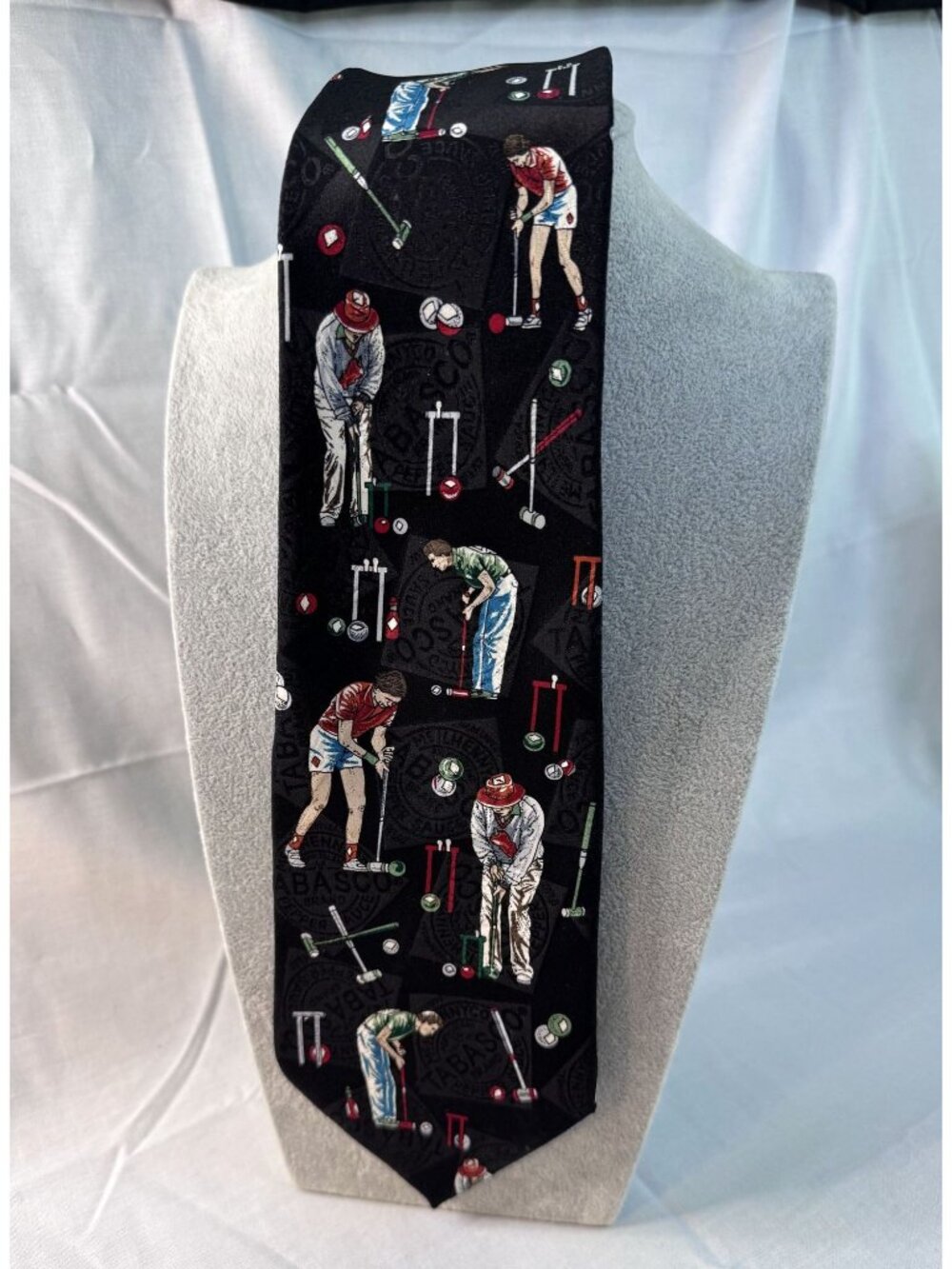 Vintage Tabasco Croquet Novelty Necktie Black Silk Hot Sauce Sports Tie